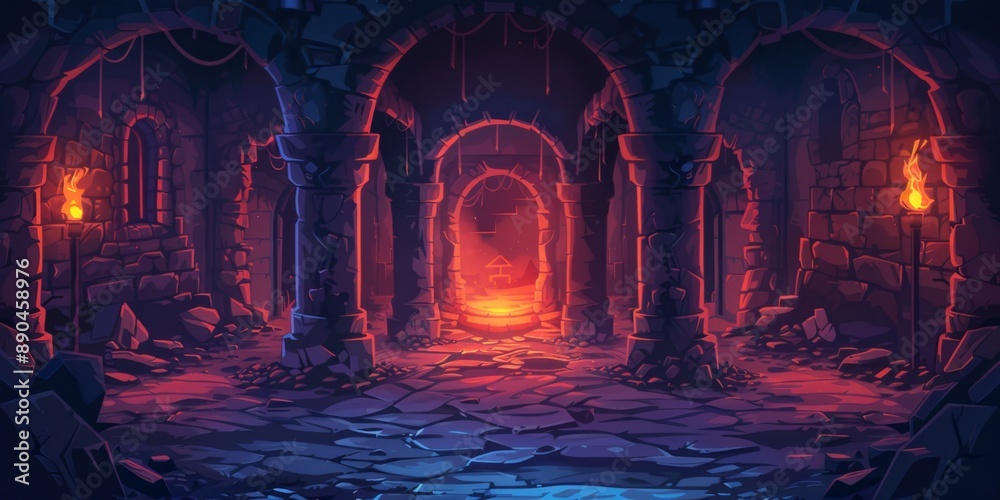 Underground Crypt Build Dark Dungeon Illustration: Eerie Medieval Underground Crypt with ...