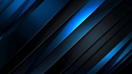 Wall Mural - Abstract Diagonal Blue and Black Stripes with Glowing Edges Modern Technology Background