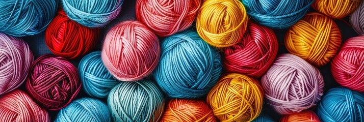 A bunch of colorful yarn balls are piled up on a table