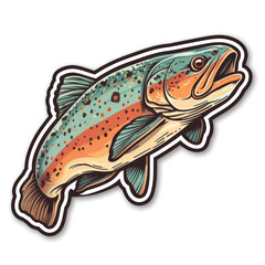 Canvas Print - Cartoon style trout sticker, badge design