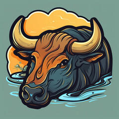 Wall Mural - Cartoon style buffalo sticker, badge design