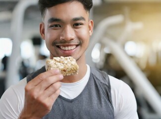 Man Having Cereal Bar At The Gym