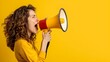 © Ilham Fathony - woman shouting through megaphone, announcement sale discount new product attention