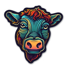 Cartoon style cattle sticker, badge design