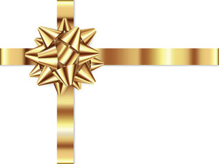 Fototapete - Gold bow fluffy realistic shiny with horizontal and Vertical cross ribbon decorative elements for birthday ,wedding card, gift card gift box or website Vector EPS10 isolated on white background.