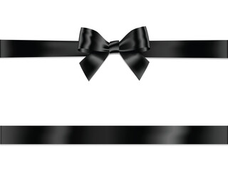 Fototapete - Black Ribbon Bow Realistic shiny satin with shadow horizontal ribbon for decorate your funeral card , awards certificate or gift boxes vector EPS10 isolated on transparent background.