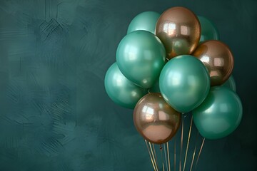 Canvas Print - A group of green and brown balloons floating in the air.