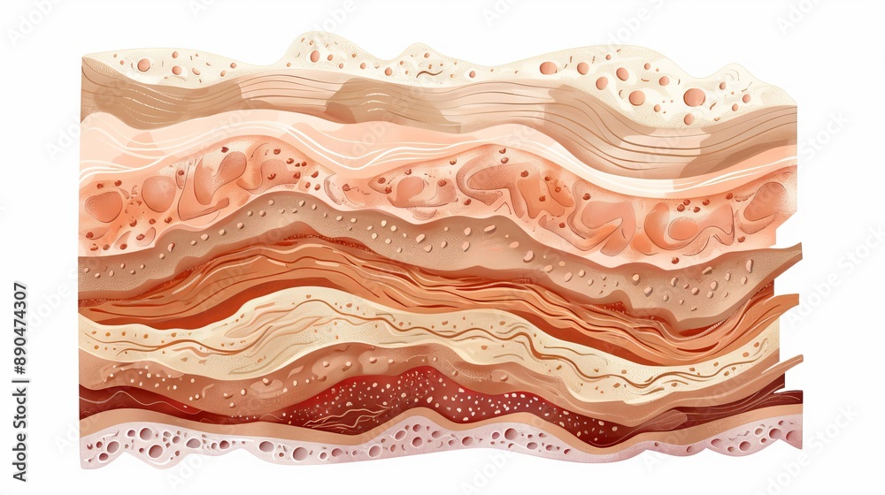 Medical illustration depicting the layers of human skin for educational ...