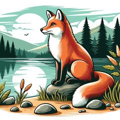 Poster - A fox by the lake Adobe Illustrator Artwork