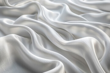 Poster - close-up of smooth, flowing white silk fabric with elegant, soft folds and natural lighting, showcas