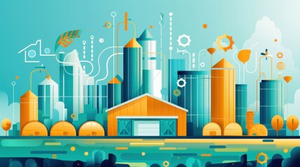 Wall Mural - Supply chain automation, streamlined farm distribution, flat design illustration