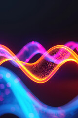 Poster - Abstract neon light waves in vibrant colors against a dark background, creating a dynamic and futuristic visual effect.