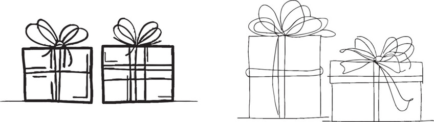 Poster - Line drawing style gift boxes with bows, modern design