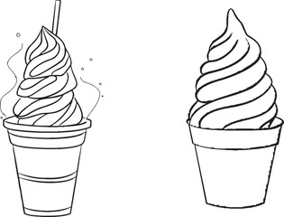 Aufkleber - A continuous 1 line drawing of a delicious and cool fresh ice cream cup. a single 1 line art of a sweet ice cream dessert. a modern illustration for your website.