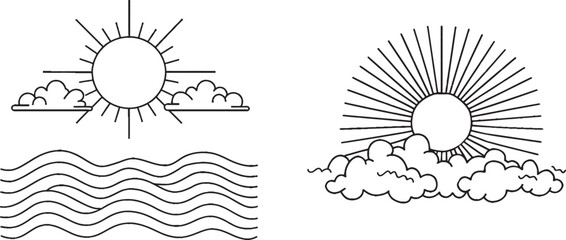 Cloud and sun weather illustration in one line