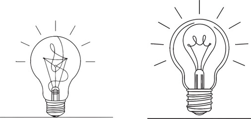 Fototapete - Modern illustration of bulb lamp in one line with minimalism concept.