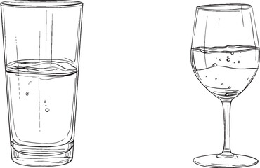 Aufkleber - One continuous line drawing of a glass of water. A glass of alcohol, a drink. Black simple minimalism. Outline of a modern line drawing of a glass.