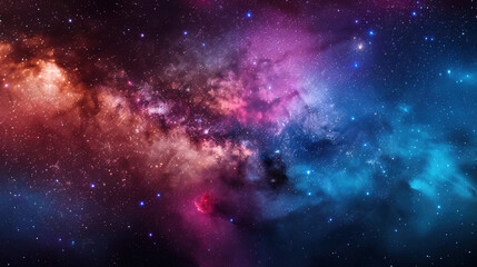 Wall Mural - Vibrant cosmic nebula with swirling colors of pink, blue, and orange, showcasing the mesmerizing beauty of outer space and the vastness of the universe.