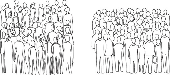 Aufkleber - An abstract crowd of people, a simple black one line doodle, and a modern background