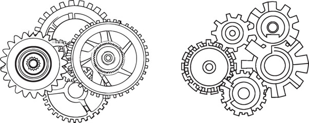 Poster - Modern illustration of a single continuous line symbol of a machine wheel gears. Business teamwork concept for card, label, poster etc.