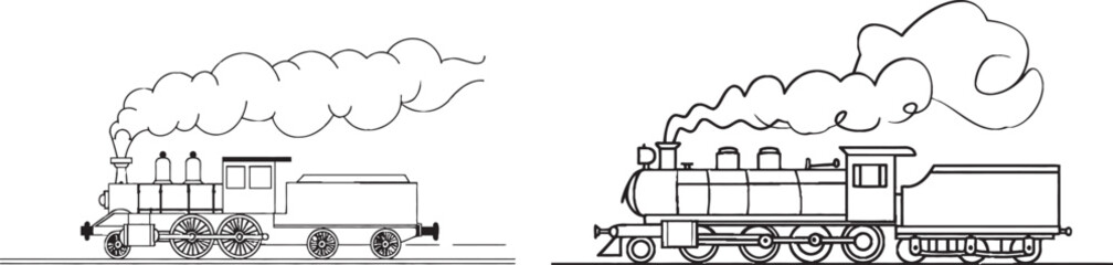 Aufkleber - Modern line art locomotive. One line retro train. Hand drawn.