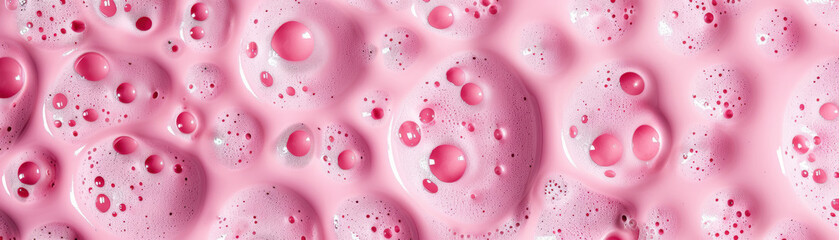 Poster - Close-up view of pink bubbles formed in a liquid. The abstract pattern creates a vibrant and playful atmosphere in high resolution.