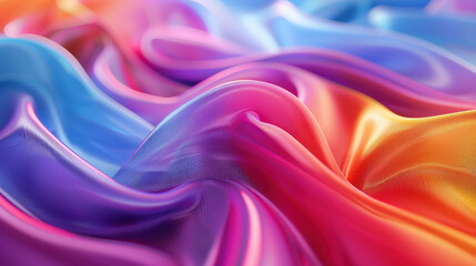 Wall Mural - Vibrant abstract silk fabric with dynamic flow, showcasing a bright spectrum of colors in a smooth and fluid texture. Perfect for backgrounds or artistic designs.