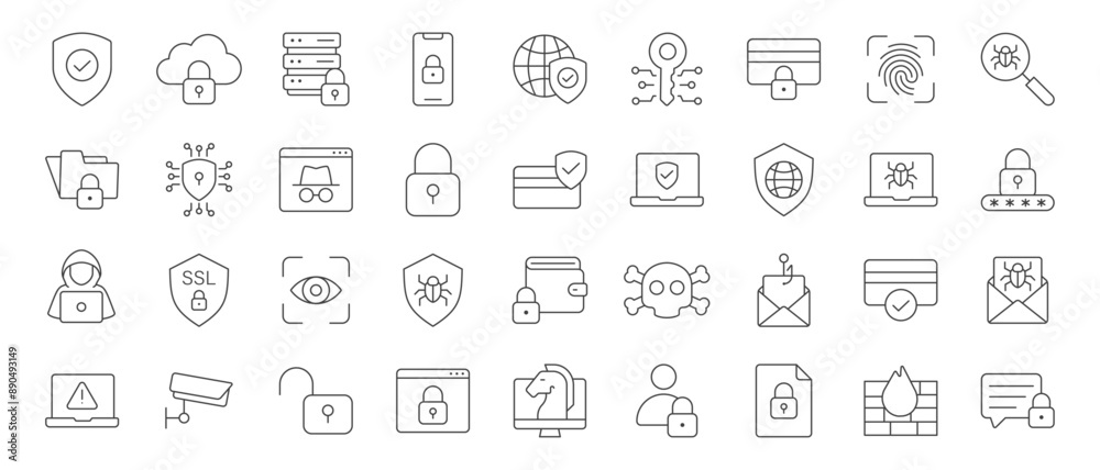 Cyber Security vector line icon set. linear outline icons like Data ...