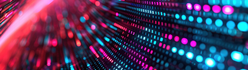 Poster - vibrant abstract futuristic background with glowing blue and red dots, creating a mesmerizing digita