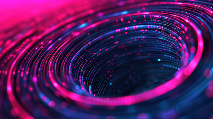 Poster - Abstract digital vortex with vibrant neon pink and blue lines, creating a futuristic and dynamic swirl pattern. Ideal for technology and background concepts.