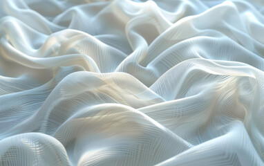 Poster - a close-up shot of delicate white fabric with intricate patterns, draped in soft folds, creating an 