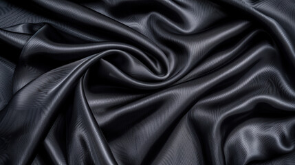 Poster - Luxurious black satin fabric with intricate patterns. Elegant and smooth material, capturing the essence of opulence and sophistication in every fold.