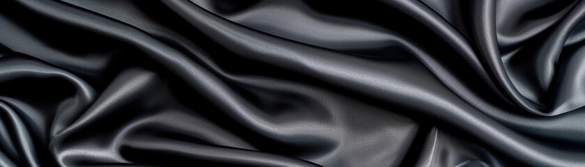 Poster - Elegant, smooth black satin fabric with luxurious texture. Perfect for backgrounds, fashion projects, and textile design inspirations.