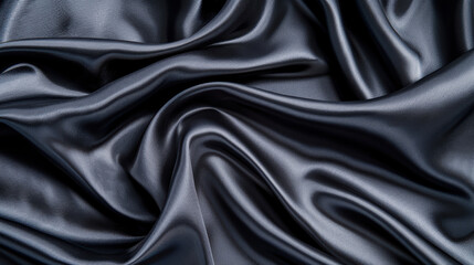 Wall Mural - Close-up of smooth, shiny dark fabric with elegant folds creating a luxurious and sophisticated texture.