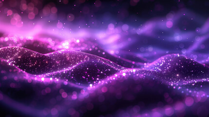 Abstract digital landscape with neon purple and pink lights, creating a futuristic, glowing, and sparkling fantasy background.