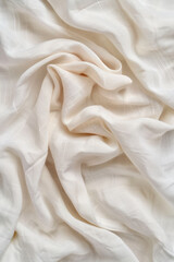 Poster - close-up of softly crumpled white fabric with a textured pattern, creating an abstract and serene ba