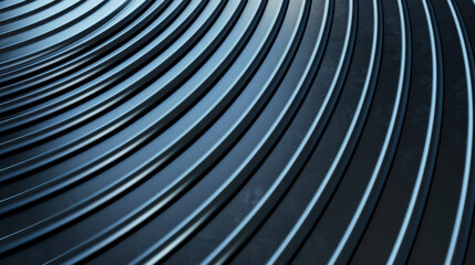 Poster - close-up of concentric metal rings creating a pattern with light and shadow, showcasing industrial d