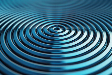 Poster - Close-up of concentric ripples in calm water, forming a mesmerizing pattern with reflections of blue light.