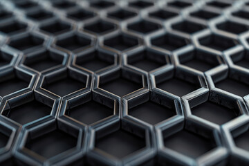 Close-up of a hexagonal pattern creating a modern, futuristic, and geometric design. Ideal for backgrounds, architecture, and abstract themes.