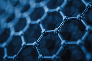 Poster - Close-up of a  molecular structure with blue hexagonal patterns, illustrating advanced nanotechnology and scientific research concepts.