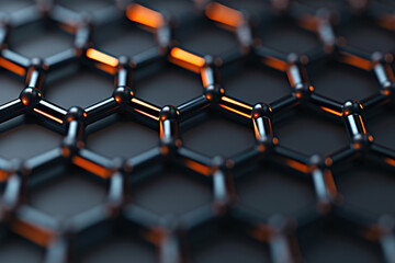 Poster - Close-up of a futuristic hexagonal grid structure with glowing edges, representing advanced technology or scientific material on a dark background.