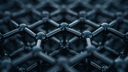 Poster - Intricate abstract geometric grid structure with metallic nodes and connections, showcasing modern technology and design, perfect for backgrounds and presentations.