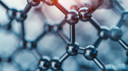 Poster - Close-up of a molecular structure model, showcasing the intricate connections and bonds between atoms, highlighting scientific and chemical research.