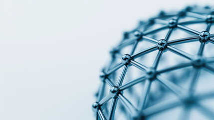Poster - Close-up of a geometric structure showcasing a network of interconnected metal nodes on a white background, representing technology and engineering.