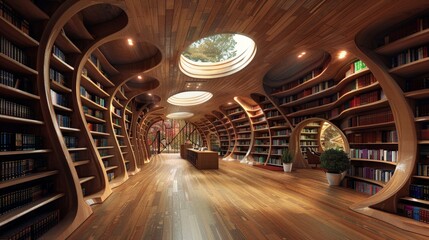 Wall Mural - infinite library dimensions: minimalist artwork depicting endless aisles with perspective depth and 