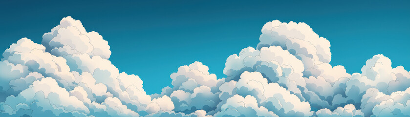 Sticker - A serene, blue sky filled with fluffy white clouds. The scene captures the beauty and tranquility of nature, perfect for backgrounds or calming visuals.