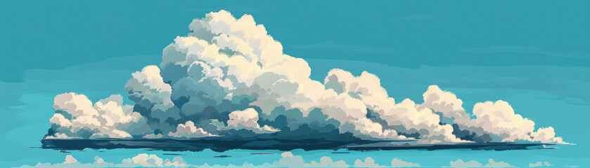 Wall Mural - a single, fluffy cumulus cloud floats against a clear blue sky, captured in a serene and peaceful mo