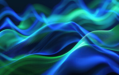 Poster - Abstract wavy blue and green lines on a dark background creating a serene and dynamic visual effect suitable for various design projects.