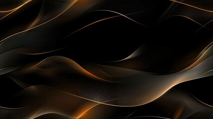 Poster - Abstract background of a black fabric with gold accents. The fabric is arranged in a wavy pattern SEAMLESS PATTERN
