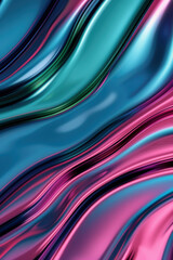Poster - Vibrant abstract background featuring smooth, fluid metallic waves in shades of blue, green, and pink. Perfect for modern design projects.